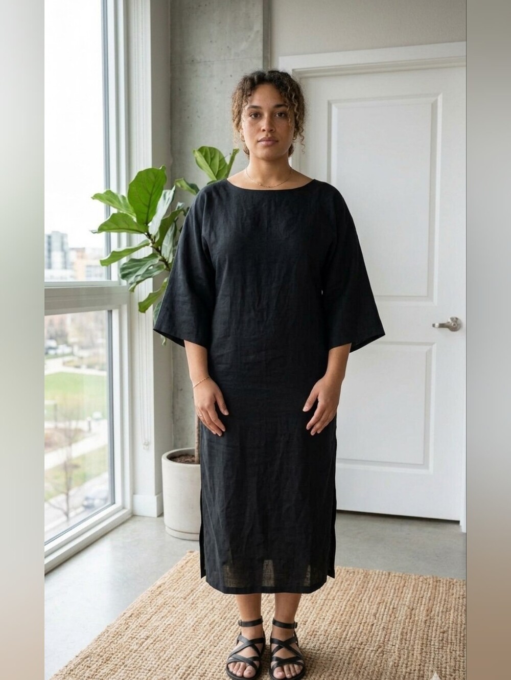 Black Womenās Long Sleeve Midi Dress